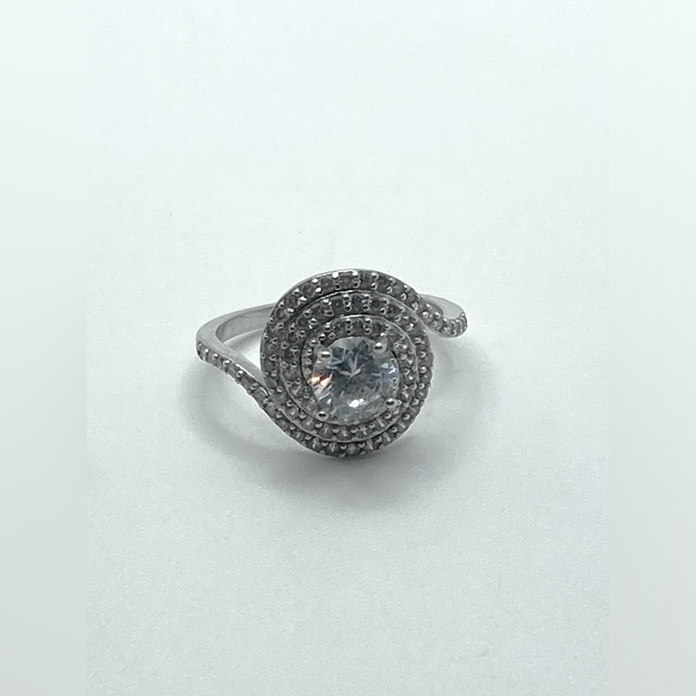 VTG Sterling Silver Cubic Zirconia Swirl Cocktail Statement Engagement Ring 6.75